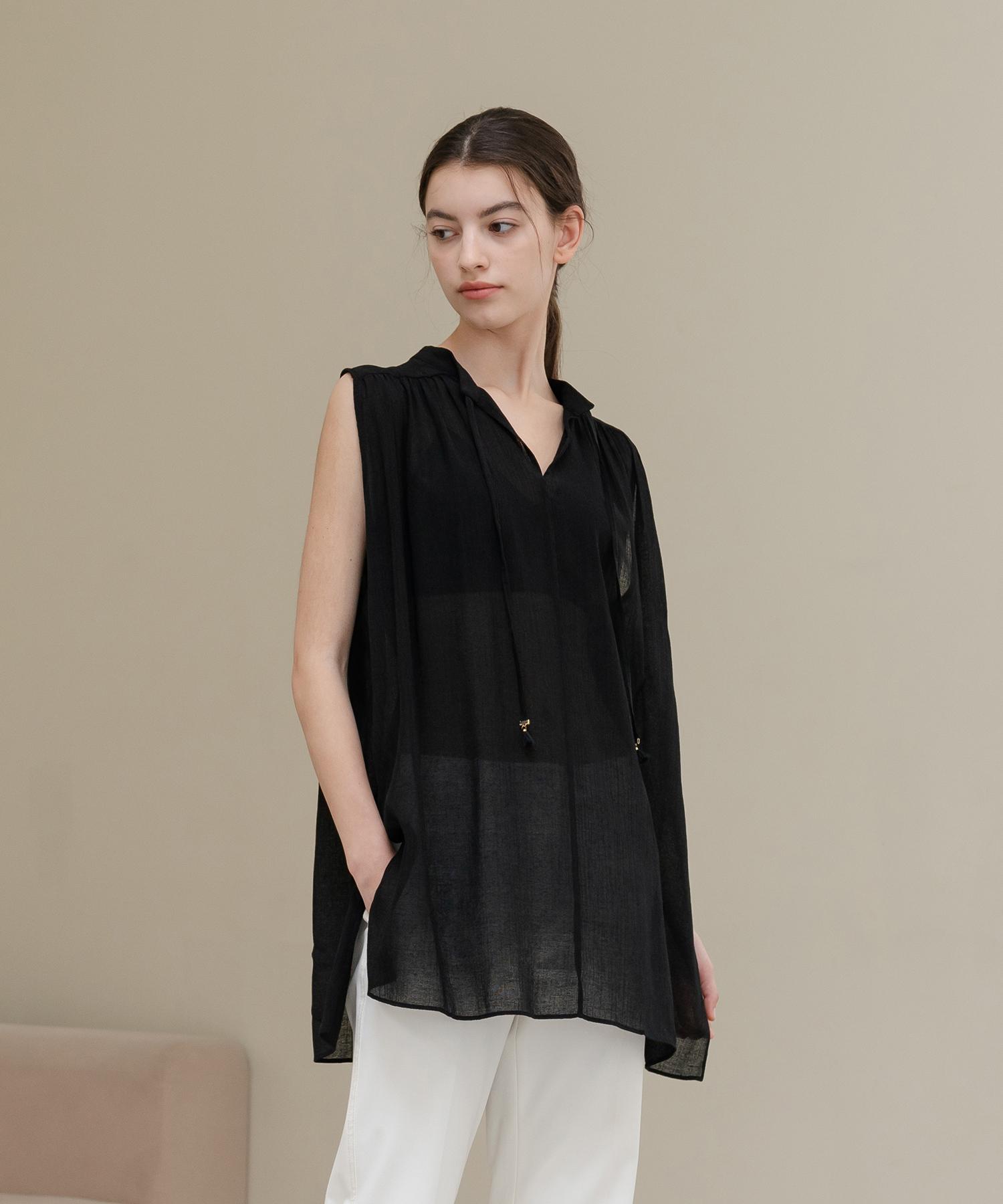 Unis Pleated Summer Blouse Black