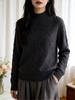 Women's Thick Warm Wool Knit Sweater, Half-High Neck, Diamond Pattern, Autumn/Winter, Solid Color, Loose Fit, Versatile Casual Style.