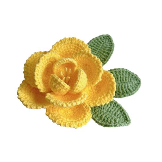 Buchet de bujor croșetat manual, din bumbac tricotat, cu frunze și tulpină lungă, pentru nuntă, decor de casă, cadouri de ziua de naștere și aniversare