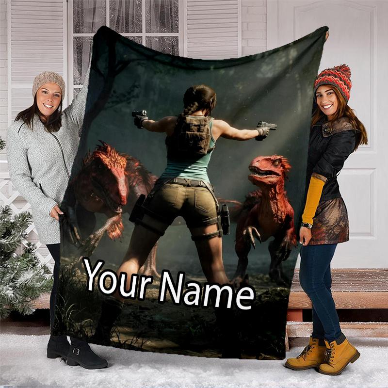 Custom Name Tomb Raider Theme Printed Blanket - Perfect for Couch, Bed, Travel & Outdoor Use | Machine Washable, Cozy & Durable.