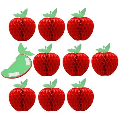 10Pieces Bright Apples Shape Honeycomb Hanging Ornament Tear Resistant Paper Craft For School Office Party Seasonal Decorations