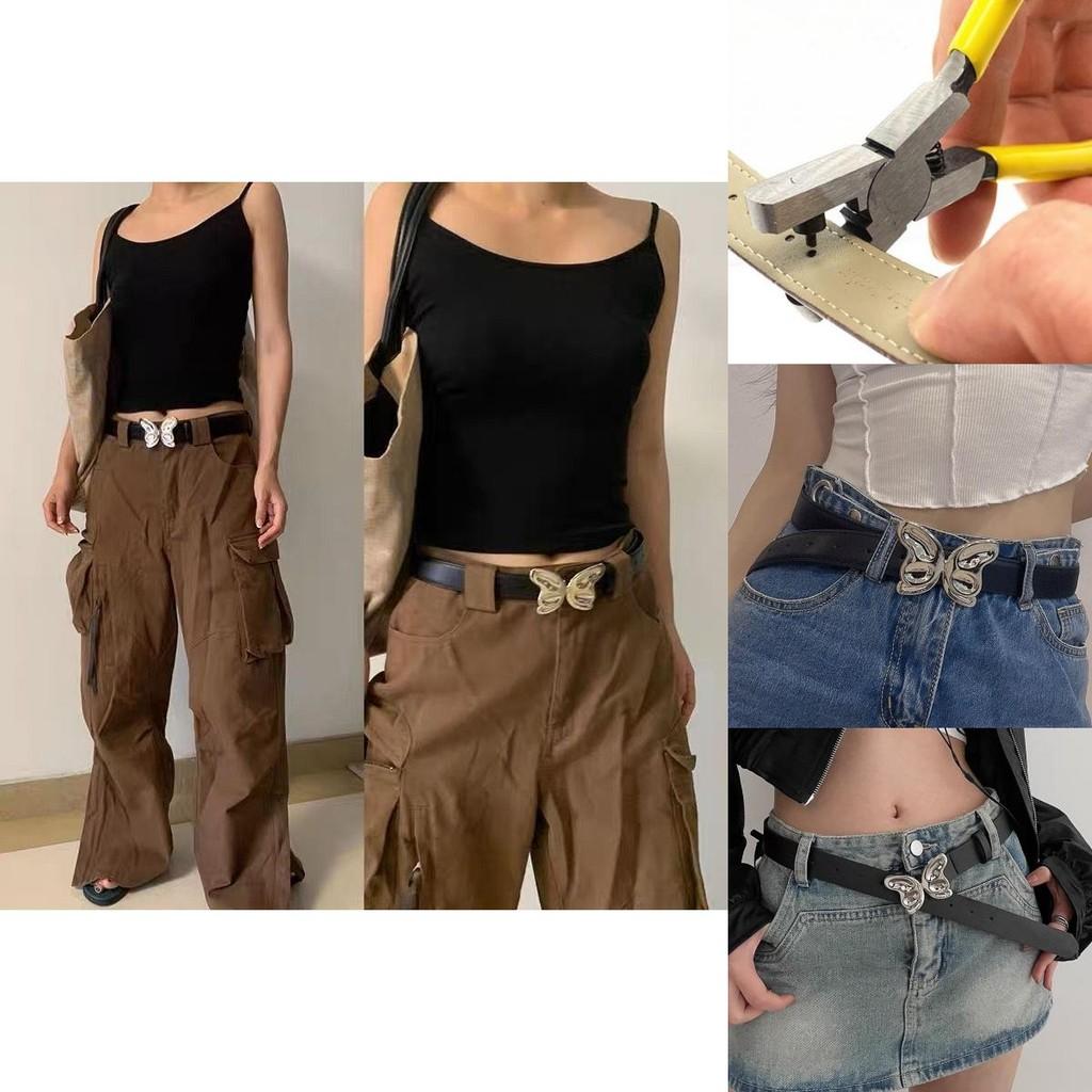 Black Fashionable Simple Metal Butterfly Accent Womens Belt For Looks Versatile