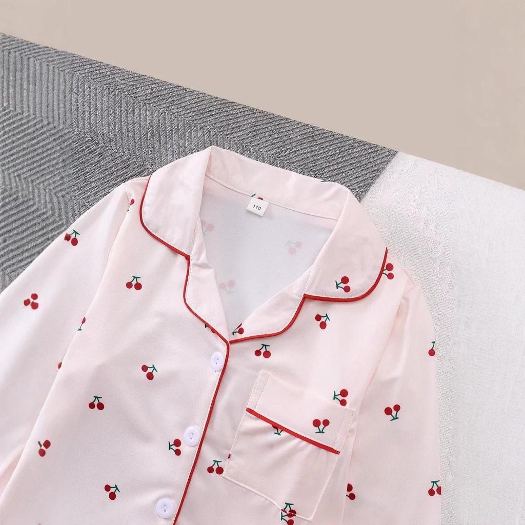 Cherry Print Long Sleeve Pajama Set for Girls
