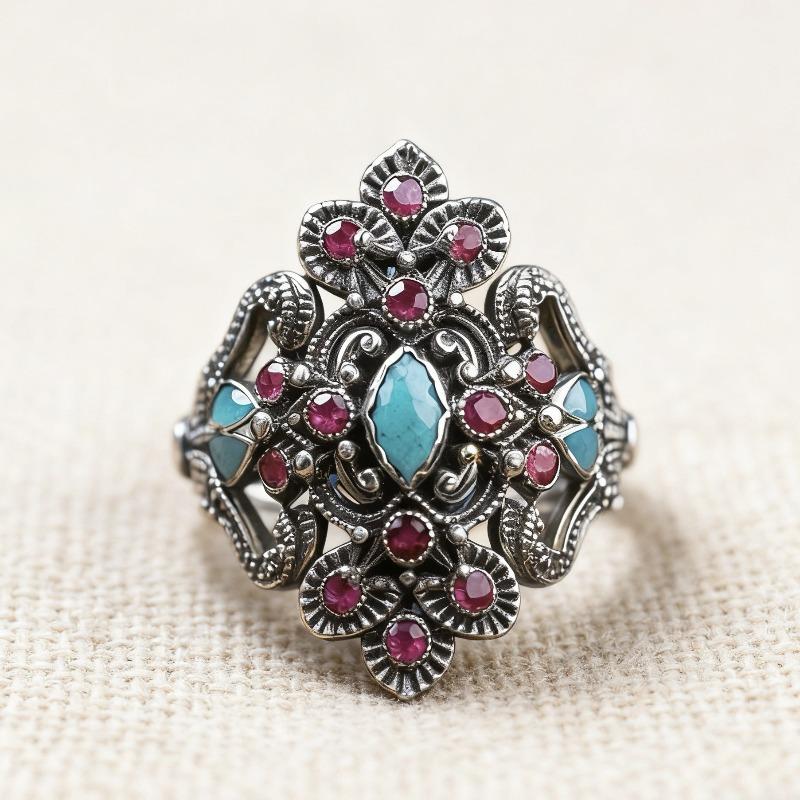 2026 New Environmentally Friendly Alloy Retro Dripping Women's Ring, Floral Shape Rose Red Diamond European and American Jewelry