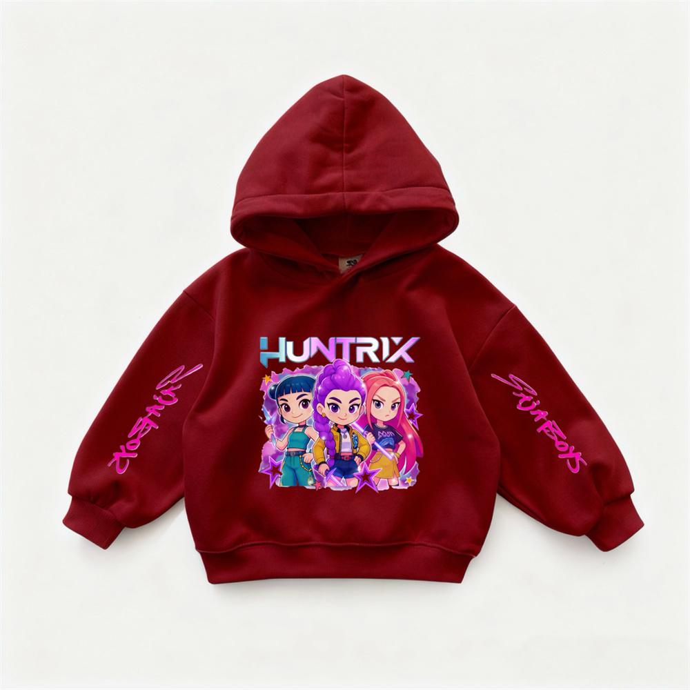 Pink Hoodies Demon Huntrix Long-sleeved Sweatshirts Girls Child Trendy Casual Hooded Tops Kids New Loose Fashion Autumn Wear
