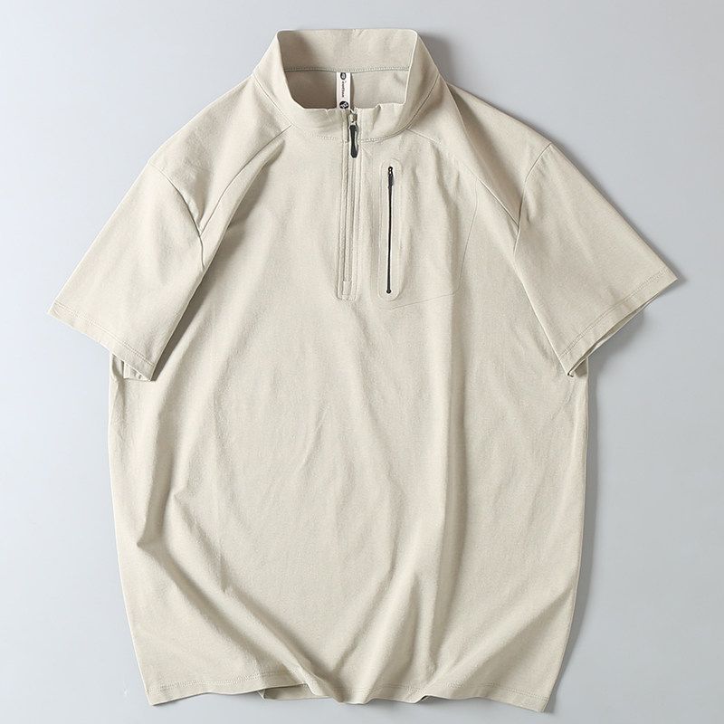 Original Foreign Trade Surplus Outdoor Sports Half-Zip Quick-Dry Short-Sleeve T-Shirt for Men, Summer Breathable Running Stand-Collar Top