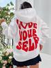 Love Yourself Cotton Printed  Hoodies Casual Oversized Pullovers Trend Comfortable Tracksuit Daily Harajuku Women Sweatshirt
