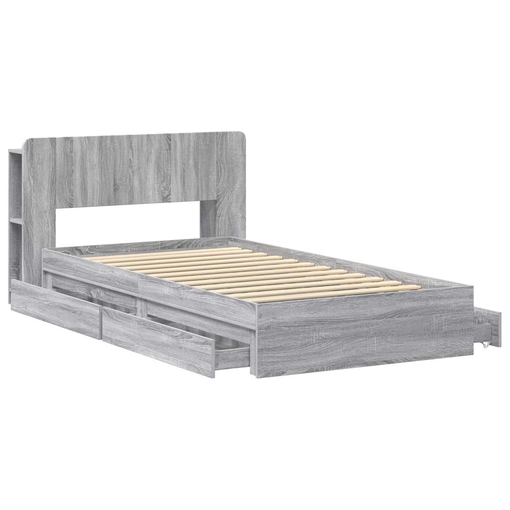 Bed Frame with Storage Space Grey Sonoma 90 x 200 cm Particleboard