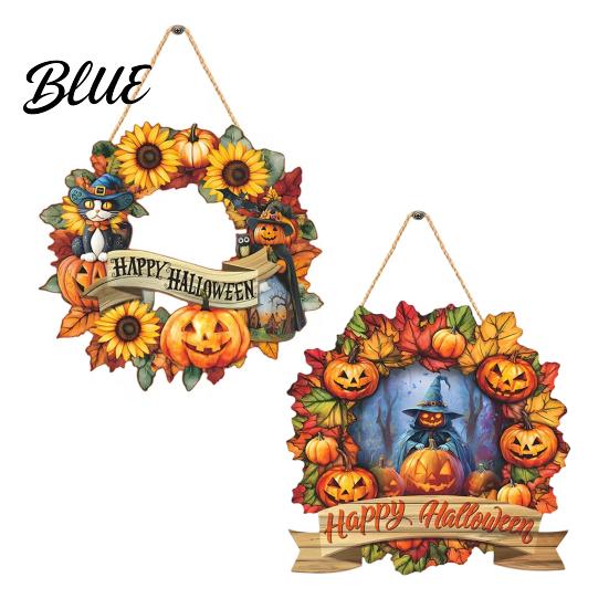Sunflower Halloween Decoration Wooden Hanging Decor Sign Spooky Black Cat Pumpkin Witch Ghost