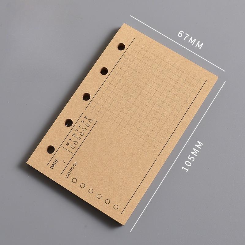 Die Innenseite des M5 Notizbuchs Die leere vertikale Linie des A8 Loseblatt-Kernquadrats und der Wochenplan Eine Seite pro Tag zum Eintragen