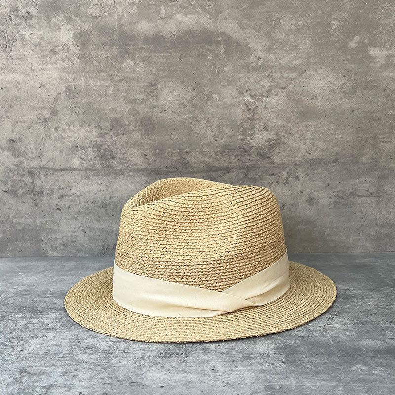 Französische Eleganz Temperament Retro Jazz Zylinder Damen Sommerurlaub Breiter Rand Feiner Raffia Hut Sonnenhut