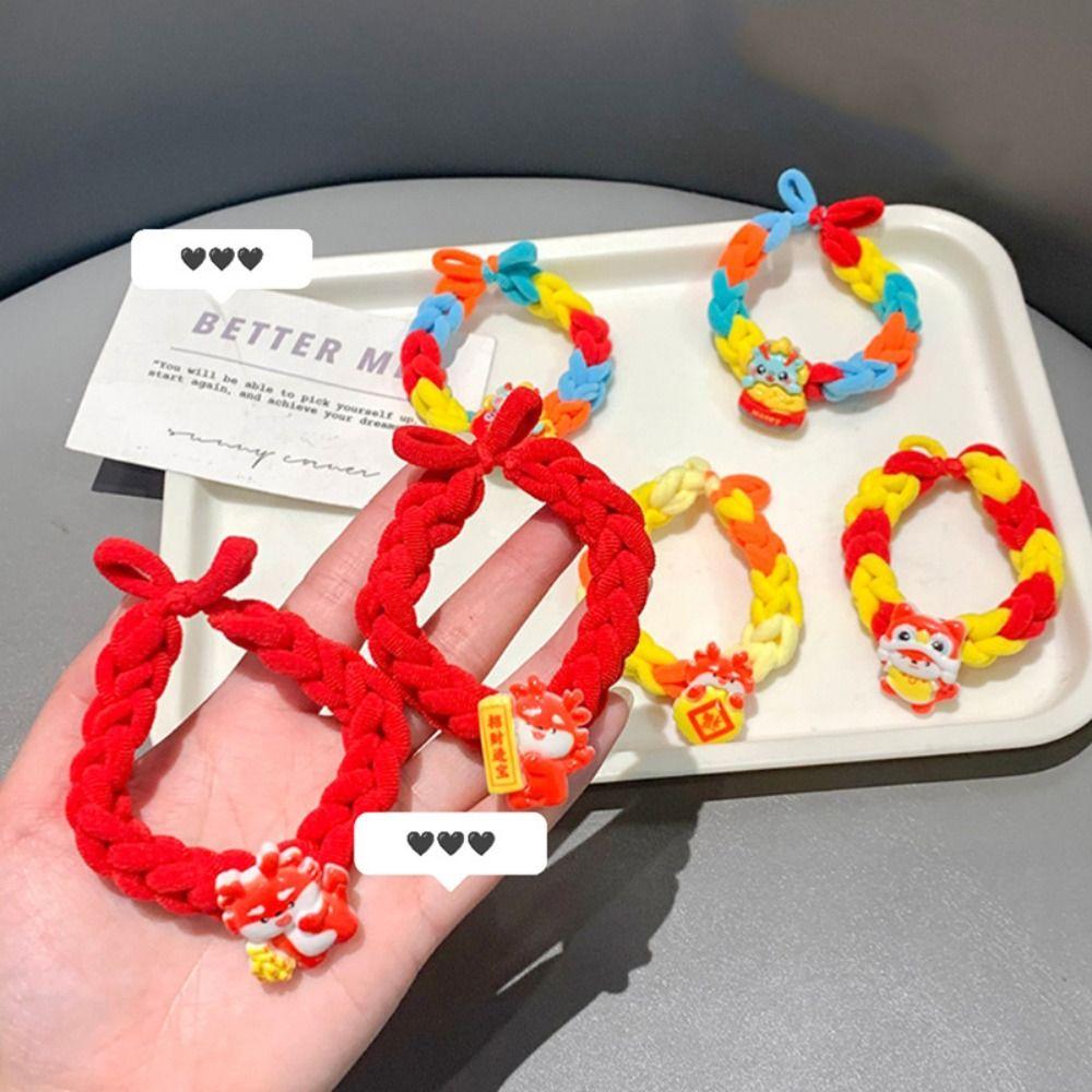 

New Year s Hairpin Dragon Hair Rope Kids Gifts Children Headwear Cute Elastic Hair Band Girls A