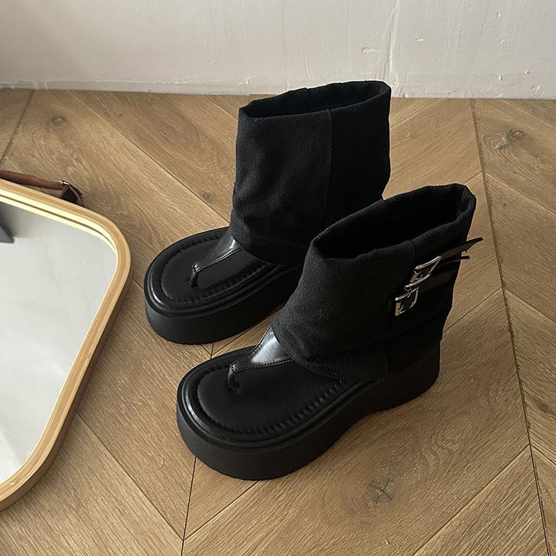 Thick-soled pinch sandals women's outer wear heightening summer 2025 new pinch-toed western denim stacking boots and pants tube cool boots