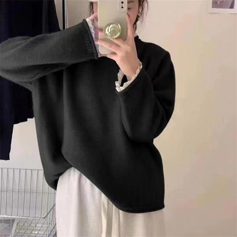 Women's Sweater Autumn/Winter New Lace Edge Long Sleeve Loose Base Knitted Sweater