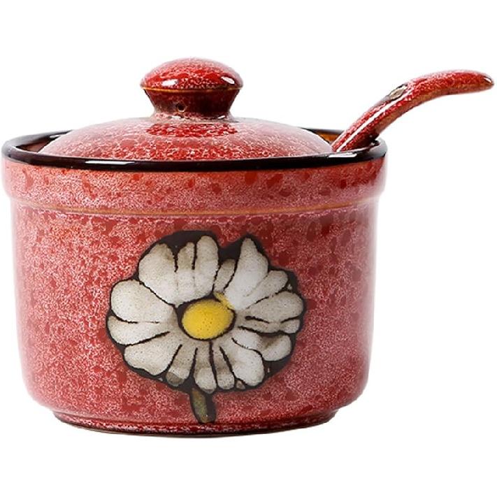 123Arts Керамическая Сахарница в Ретро-стиле Цветок Банка для Хранения Горшочек для Специй с Крышкой И Ложкой
