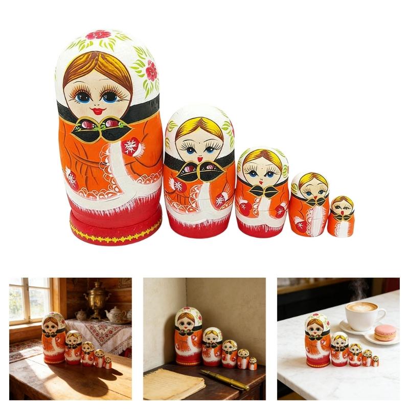 Traditional Russian Matryoshka Doll 5Piece/Set Wooden Stacking Nesting Doll Toy For Children Home Decors Souvenir Gift