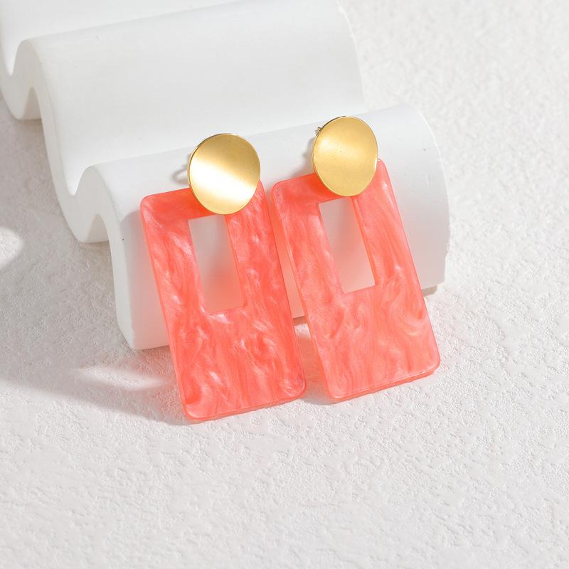 Ретро Геометрические Цветные Серьги с Ореолом: Высококачественная нержавеющая сталь Гонконгский стиль Мода ярко-розовый