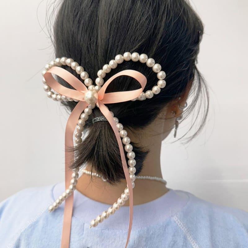 

andseeyou pearl ribbon hairpin-JH0010 PINK free