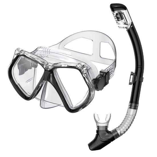Schnorchelmaske mit Trockenschnorchel, Auslaufsichere Anti-Beschlag Panoramische Tauchmaske & Schnorchel Set, Wasserdichte Schnorchelausrüstung für Erwachsene