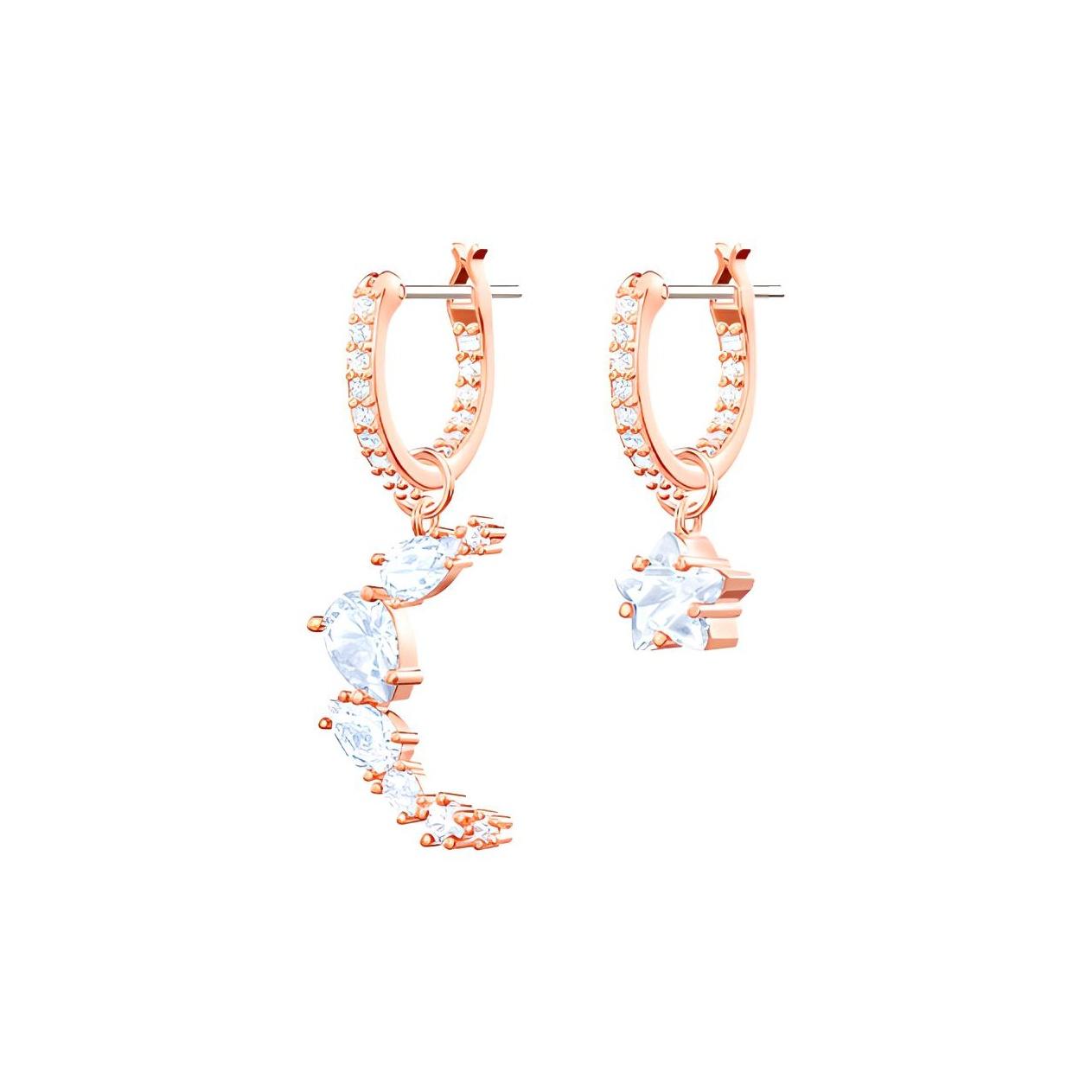 Swarovski Asymmetrical Star And Moon Earrings Women earrings Rose-Gold 5486354 Rose Gold-tone Plated