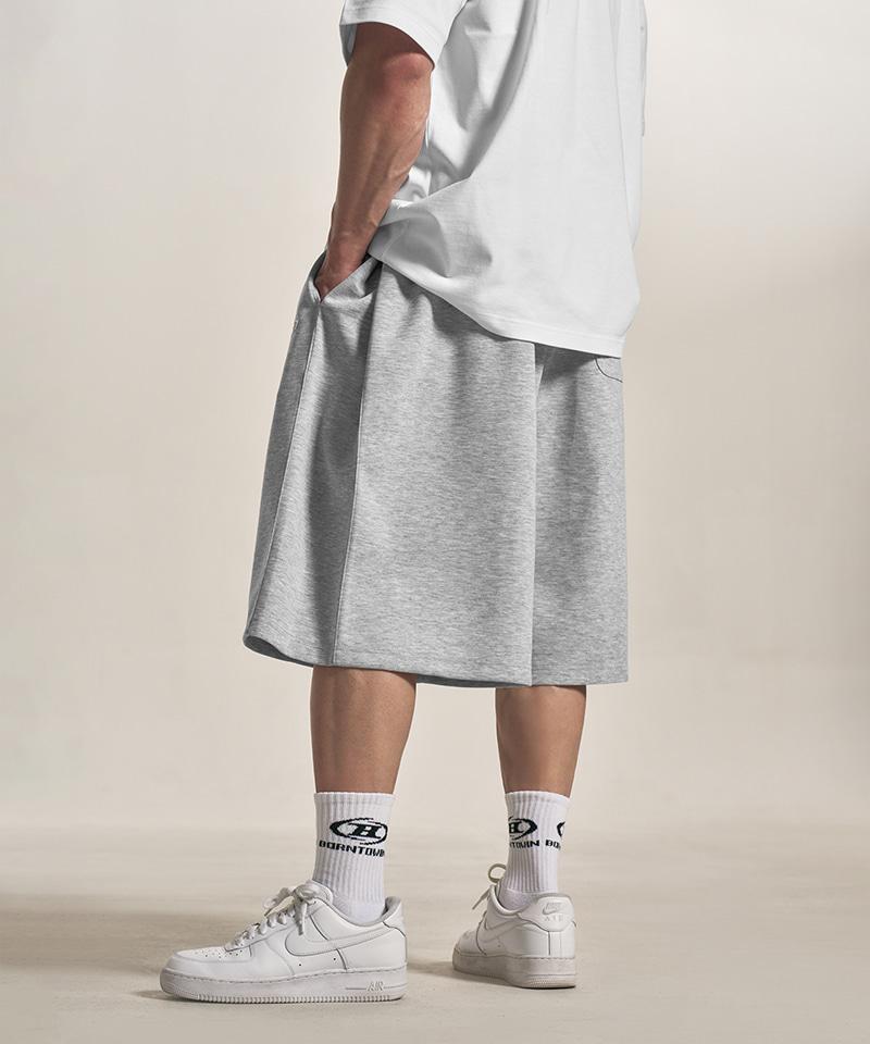 BORN TO WIN Silver B-Soft Touch Side Two Tuck Bermuda Pants [Melange Grey]