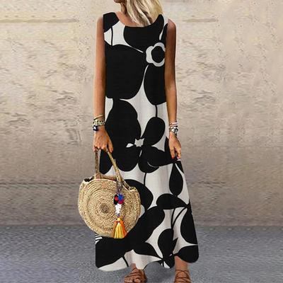 Women's Women's Printed Crew Neck Medium and Long Sleeveless Dress