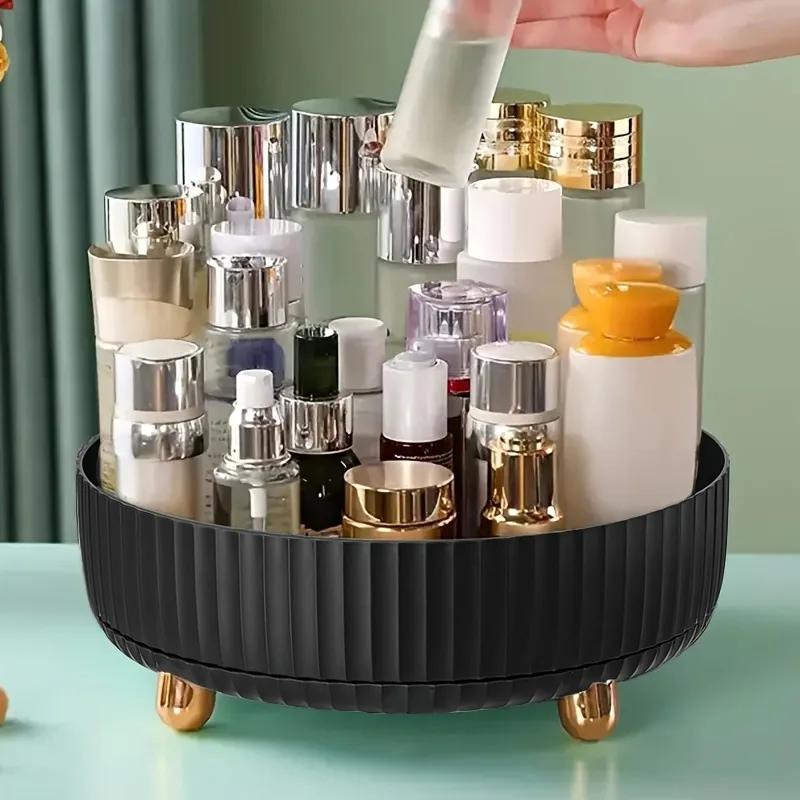 360 Rotating Cosmetic Organizer Non-Slip Cabinet Makeup Storage Tray Kitchen Plastic Seasoning Bottle Storage Box Fruit Tray
