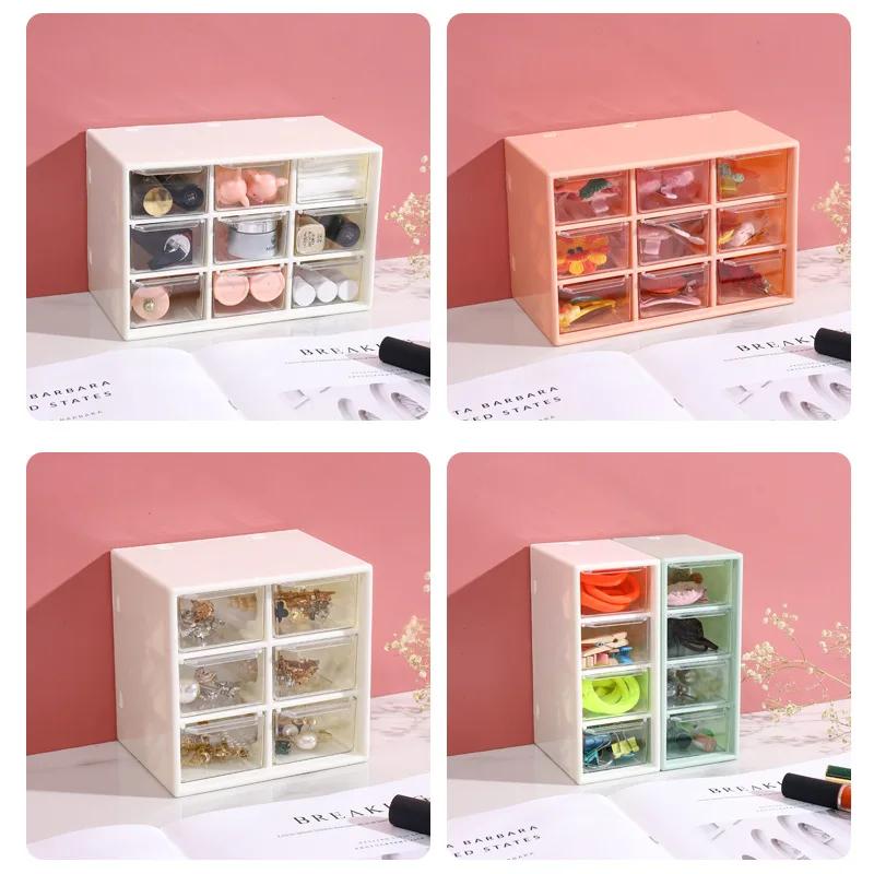 Desktop 9 Grid Storage Boxes Organizer Transparent Small Drawer Partitioned Student Desk Wall-mounted Sundries Storage Box Cute
