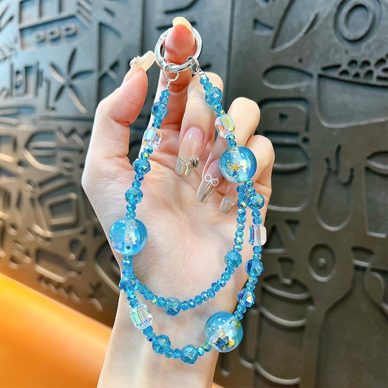 Flash Beaded Mobile Phone Chain Crystal Bow Key Bag Lanyard Pearl Mobile Phone Lanyard Small Gift