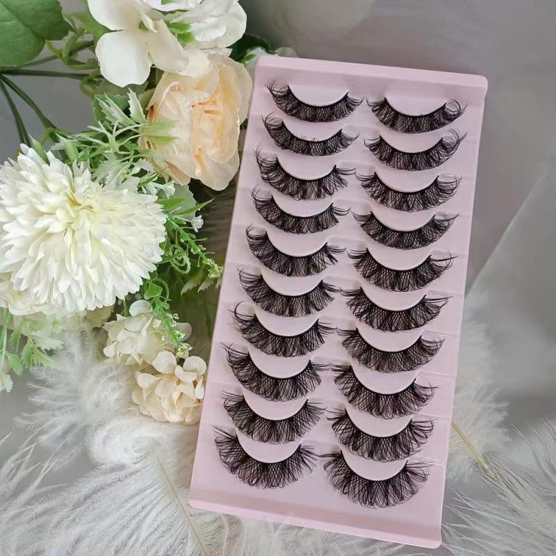 Natural Long Eyelash Faux Mink Russian Deep Curl Strip Lashes D DD Curl Wink Winged Eyelash Extensions 10 pairs eyelashes packaging&sample size