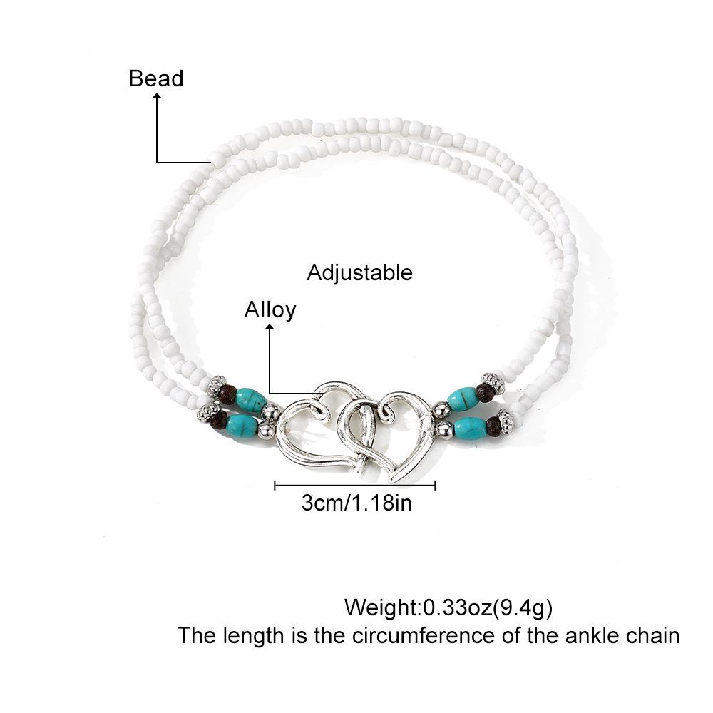 Böhmischer doppellagiger türkisfarbener Herz-Strandfußkettchen für Damen