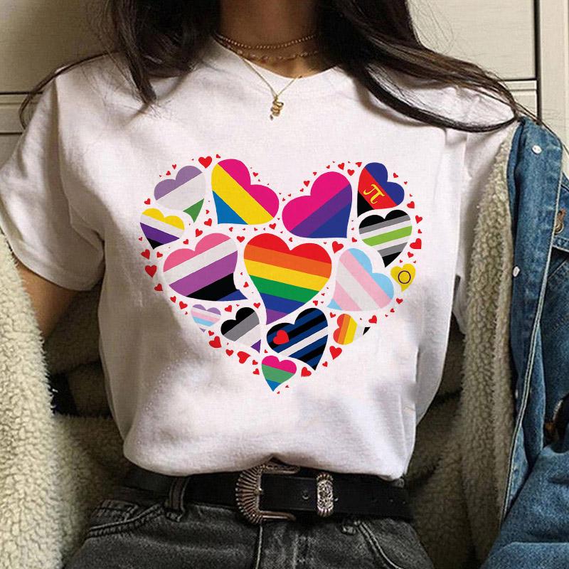 Women Casual T Shirt Womens Fashion Cute Love Print Harajuku Female Basic Short Sleeve T-Shirt White Simple Tshirts Tops Tshirt