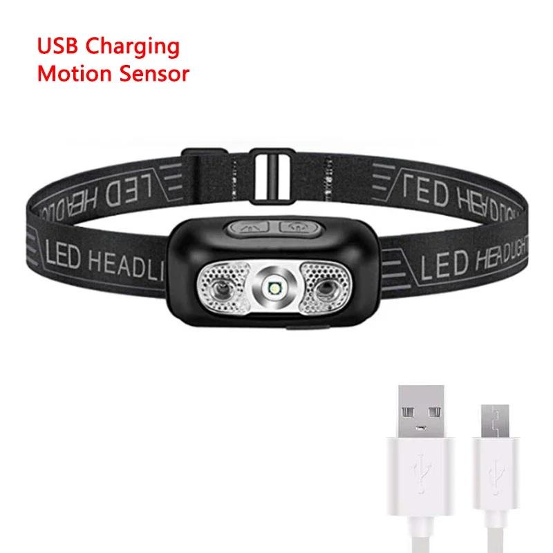 Mini USB Rechargeable 5W LED Headlamp 4 Mode Running Head Torch Portable Mini LED Head Light with Body Motion Sensor