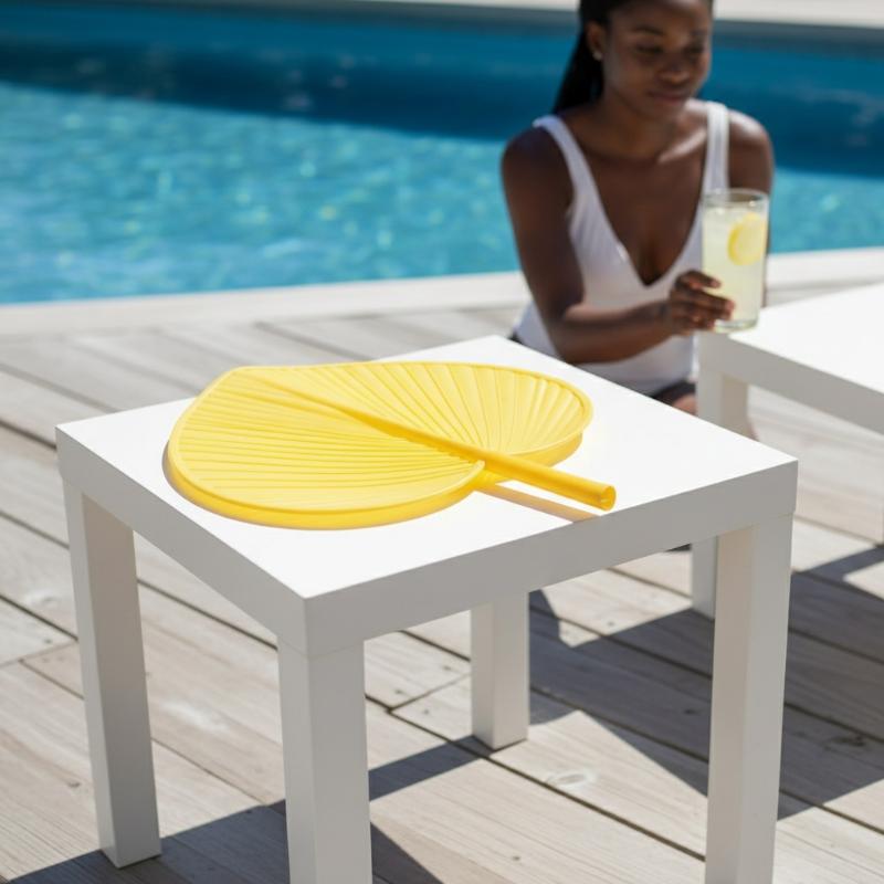Extra Thick Artificial Straw Hand Fan - Durable Plastic Palm Leaf Cooling Fan - Vintage Style Manual Fan for Summer Heat