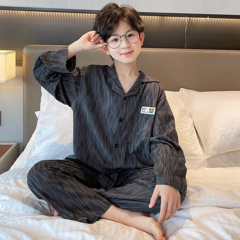 Spring & Autumn Children's Cartoon Cardigan Pajamas for Boys & Girls - Long Sleeve, Loose Fit, S/M/L Sizes