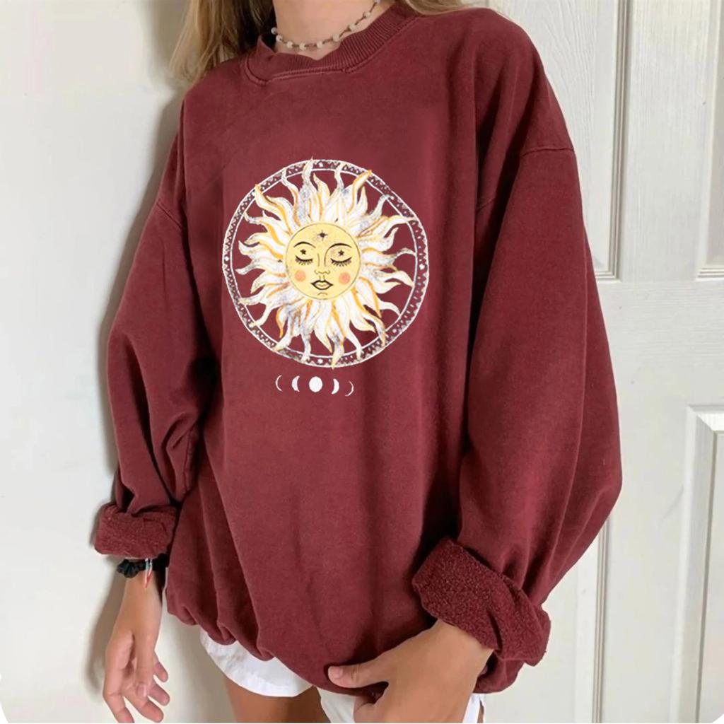 Women Casual Printing Long Sleeve Sweatshirt Pullover Tops Blouse