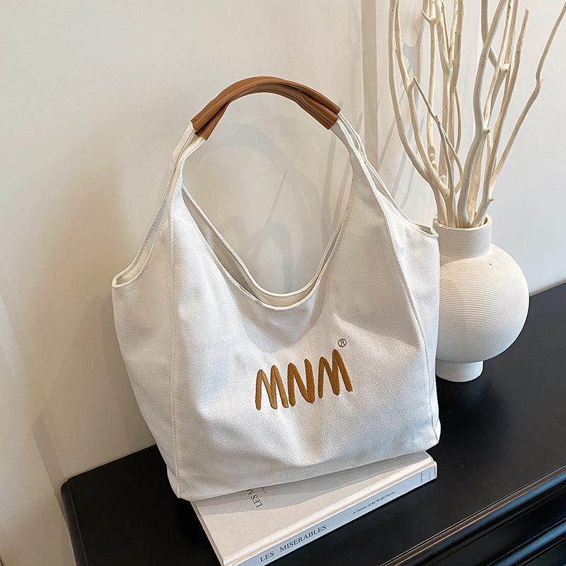 

Легка полотняна сумка-тоут у японському стилі - Велика одноплечова сумка для студентів та тих, хто їздить на роботу білий