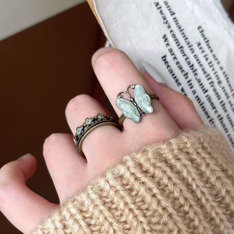 Vintage čínský prsten s motýlem pro ženy – Špičkový otevřený design pro ukazováček