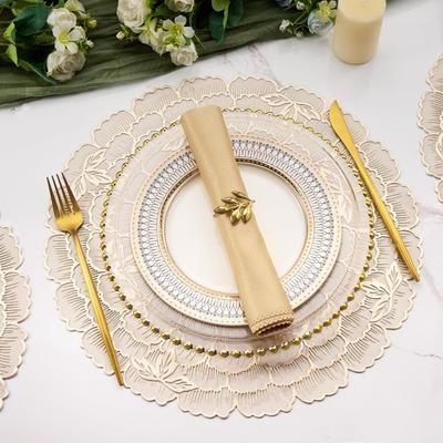 Creative Kitchen Round Placemats PVC Gold Place Mats Washable Flower Leaf Dining Table Mats Party Table Decorative