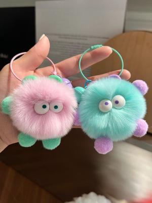 Cute Otter Rabbit Fur Small Briquette Car Keychain Pendant Korean Net Celebrity Plush Schoolbag Bag Hanging Gift
