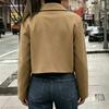 Women's Casual Button Down Jacket, Color Lapel Collar Long Sleeve Coat with Pockets for Everyday Wear