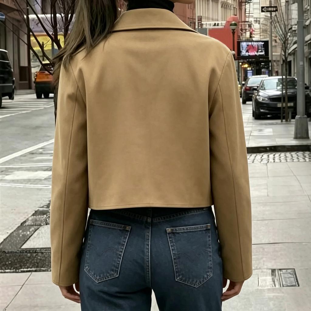 Women's Casual Button Down Jacket, Color Lapel Collar Long Sleeve Coat with Pockets for Everyday Wear
