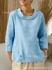 2026 Cotton Linen Plus Size Women's Sailor Collar Top - Loose & Slimming Solid Color Casual Shirt