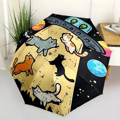 1pc Space Cats Adventure Umbrella with Plastic Handle,Suitable for All Seasons UmbrellaPT591