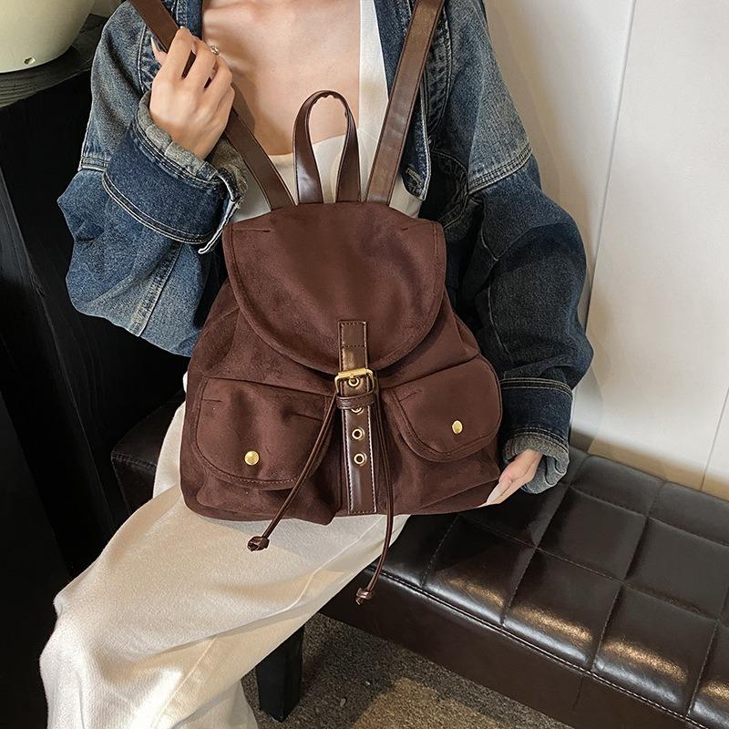 Suede Backpack Bag Women's Autumn New Fashion Retro Backpack Large Capacity Bucket Bag