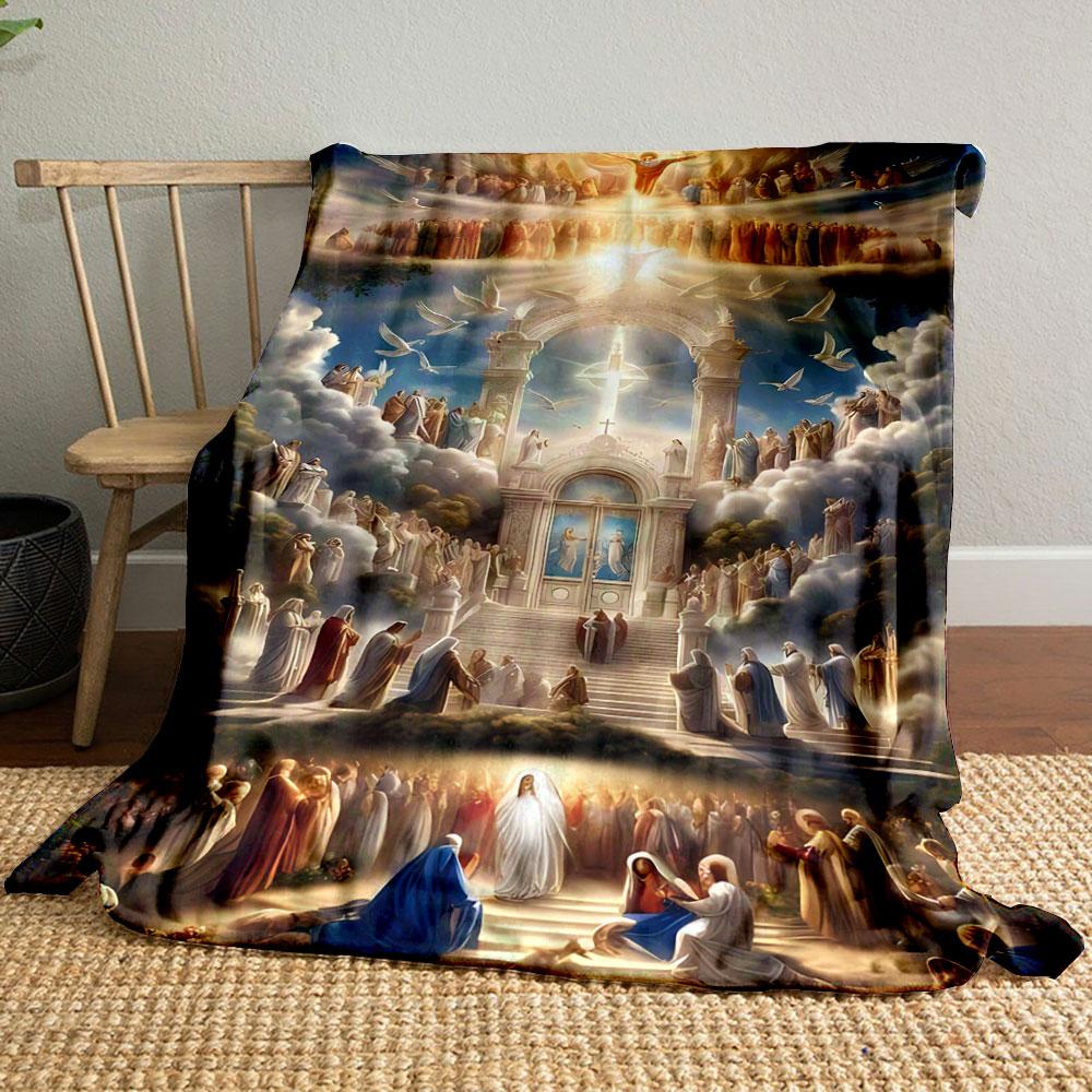 

Religious Heavenly Gathering Blanket Printed Blanket for Living Room Bed Couch lunch break Soft Cozy Blanket for Friend s festival Gift 80cm x 120cm