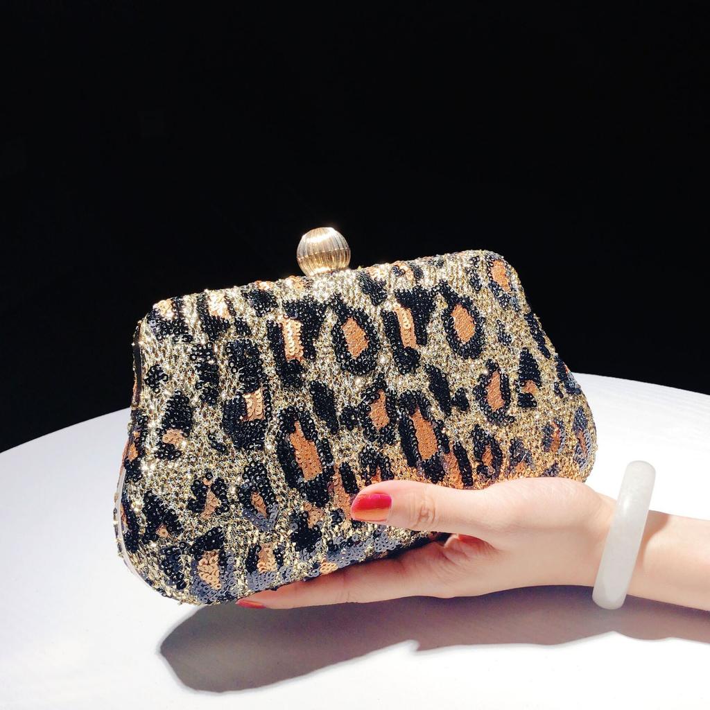 2024 Stilvolle Damen Abendtasche Luxuriöse Bestickte Pailletten Handtasche mit Oberem Griff Umhängetasche Leopardenmuster Clutch Tasche Edle Tote Tasche