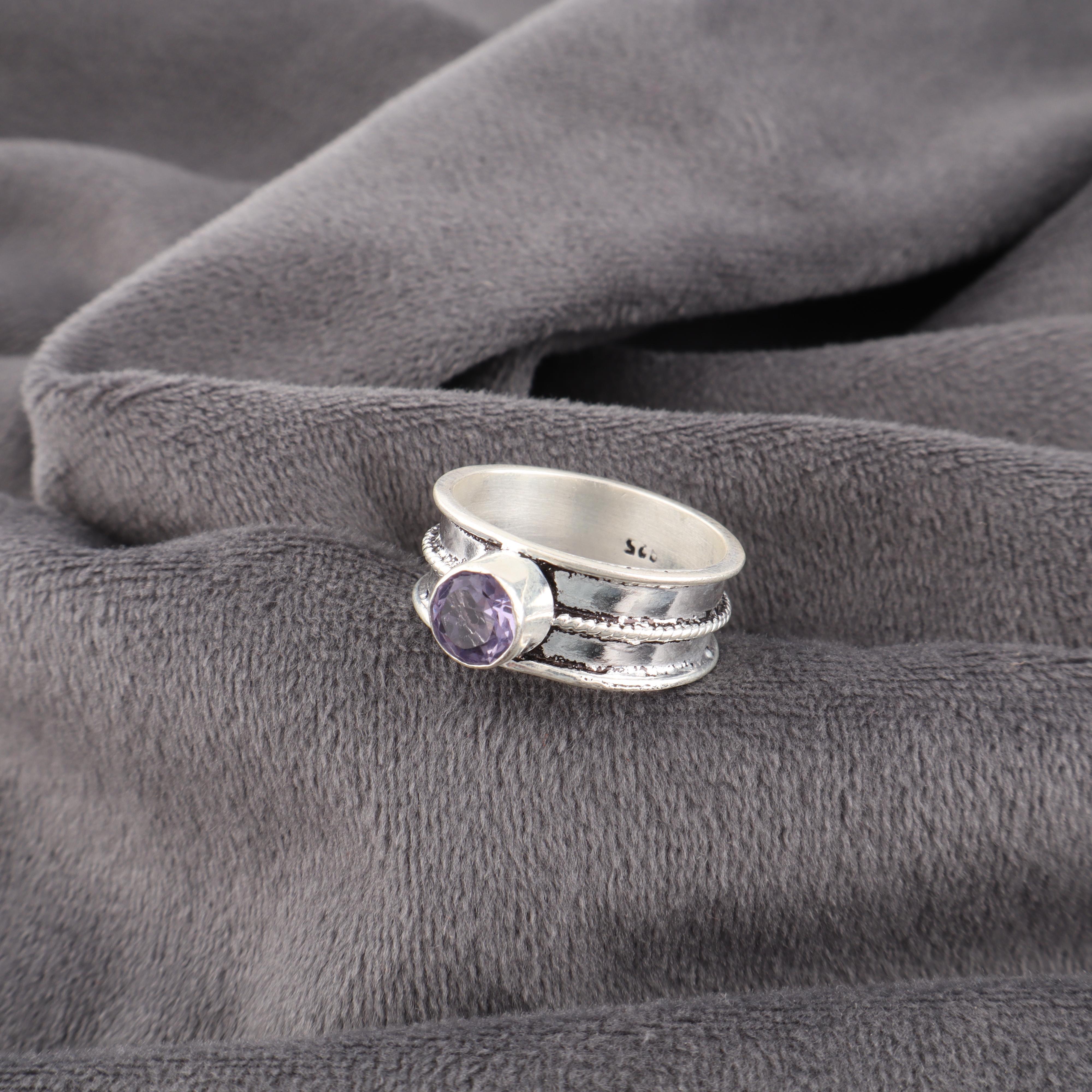 

Кольцо с иолитом, Красивое серебряное кольцо ручной работы, Ювелирные изделия из серебра 925 пробы, Кольцо обещания ручной работы для свадебного подарка 12 фиолетовый