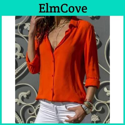 Womens Long Sleeve V Neck Button Chiffon Blouse With Cotton Polyester For Office Casual Wear
