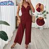 NovaMix Women's Fashion Casual Solid Color Print Summer Spring Sleeveless Suspenders Trousers Jumpsuits & Rompers